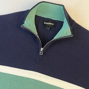Bonobos Sweater Men Blue Green 1/4 Quarter Zip Pullover Cotton Blend Size Large